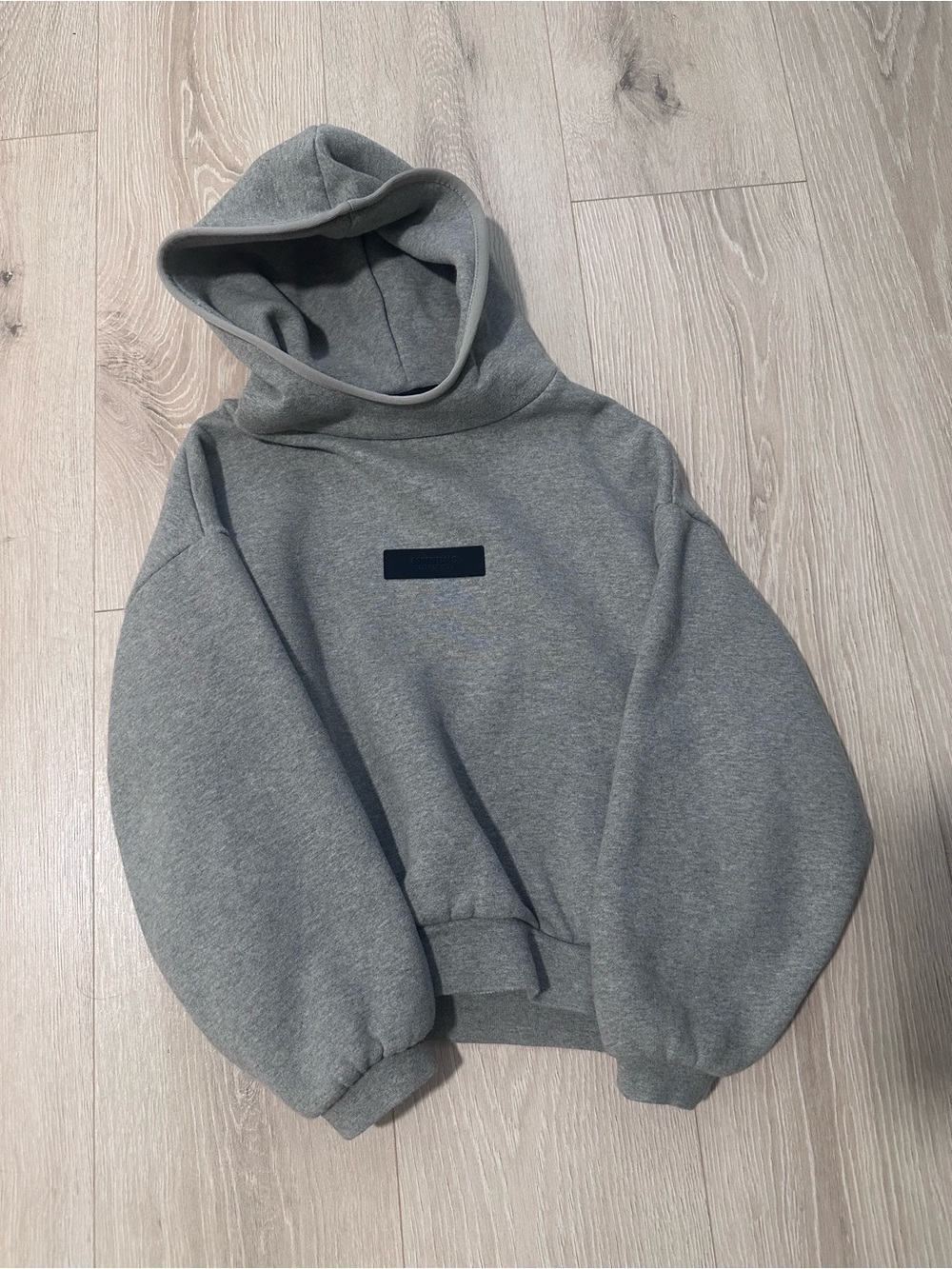 Essentials Grey Kids Hoodie with Chest Patch